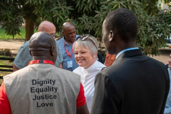 Principal Clerk Rev Fiona Smith with Christian Aid staff in South Sudan