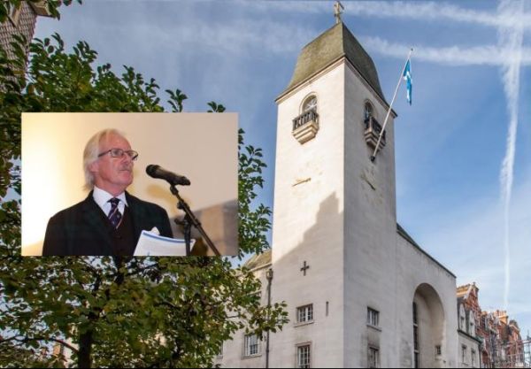 Actor David Robb and St Columba's Church.